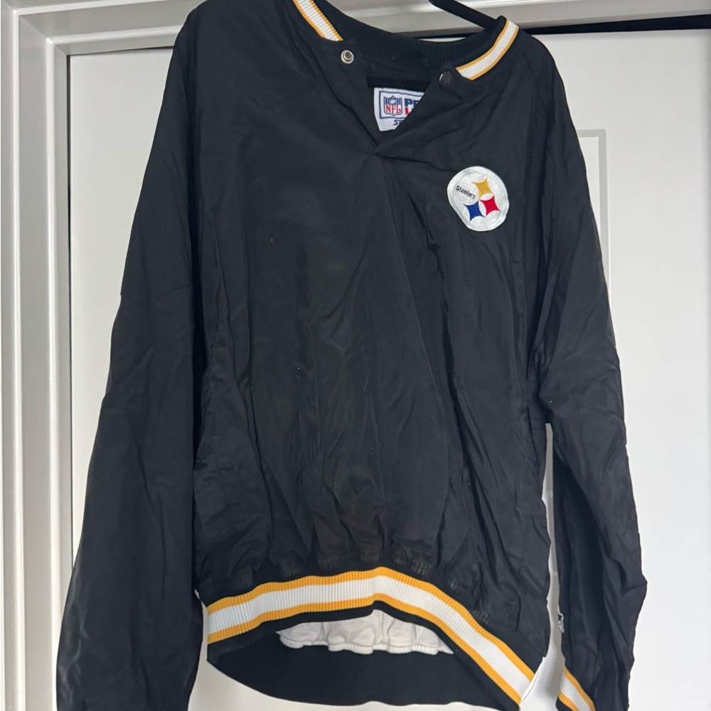 Steelers Vintage NFL Black Pullover Jacket with Logo